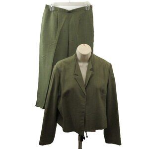 Henry Lee/Judith Hart Womens 2pc Open Front Jacket 14 100% Silk Pants 14P Green